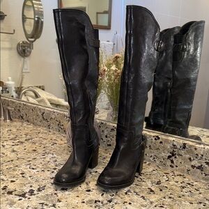 Franco Sarto Tempest  Black Knee-High Leather Boots Size 5